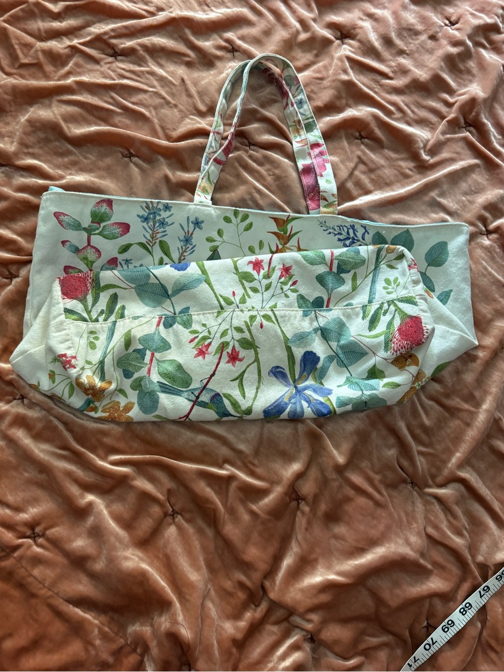Estee Lauder Floral Cotton Canvas Tote - Cream with Multicolor Flowers - Picture 3 of 9